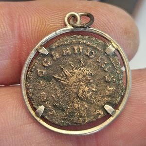 Antique Authentic Ancient Greek Coin Charm Pendant Sterling Bezel